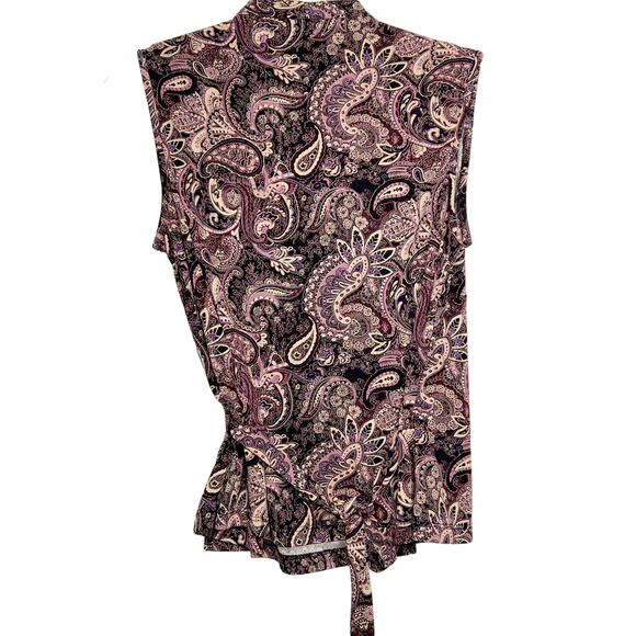 NEW YORK & CO Paisley Sleeveless Wrap Blouse V-Neck Collared Purple Multi Size M - Picture 4 of 8